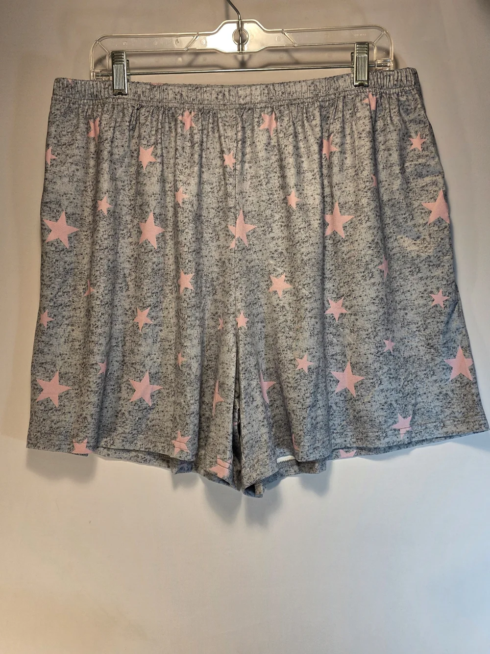 NEW Showmall Women Pajamas Babydoll Top With Shorts Size XL Gray Pink Stars Soft